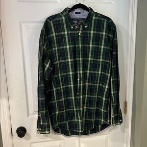 Tommy Hilfiger Navy and Green Plaid Button Down Shirt